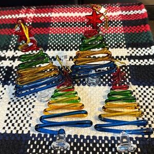 💎RARE💎🆕Vintage Pier 1 Multicolor Hand Spun Glass Tree Ornaments, Bundle Of 4